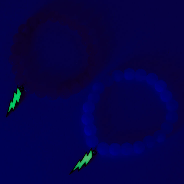 Lightning Bolt Glow in the Dark Beaded Stretch Bracelets - 2 Pack,