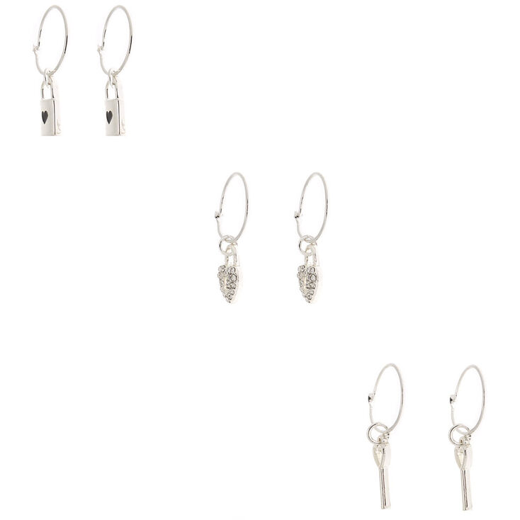 Silver Key Mixed Earrings - 6 Pack,