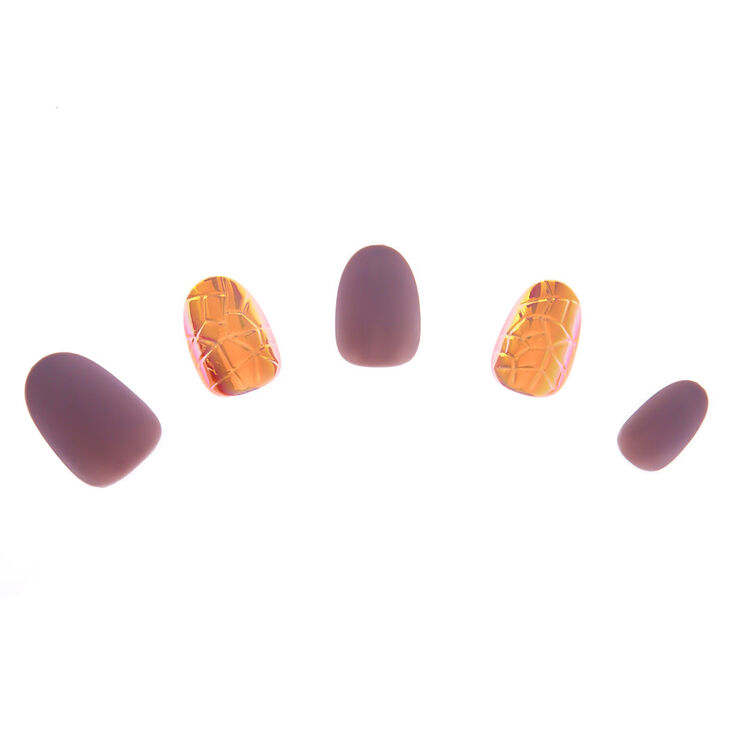Holographic &amp; Matte Snakeskin Texture Round Faux Nail Set - Purple, 24 Pack,