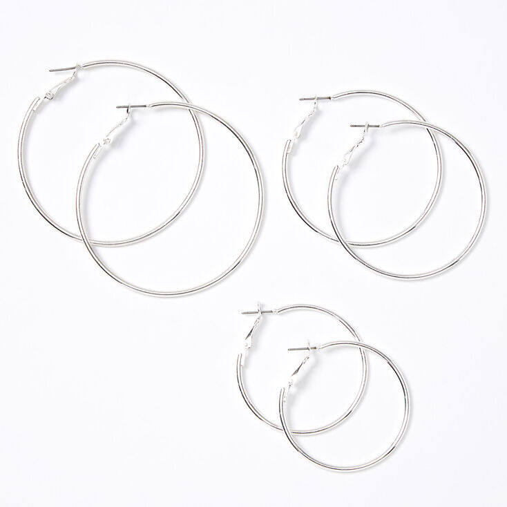 Silver Graduated Hoop Earrings - 3 Pack,