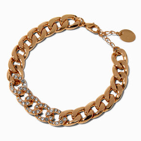 Gold-tone Bling Cuban Chain Bracelet,