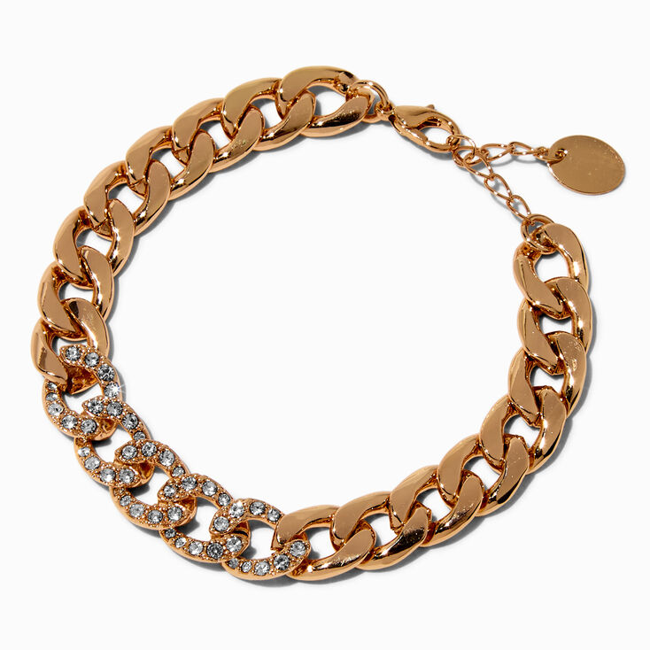 Gold-tone Bling Cuban Chain Bracelet,