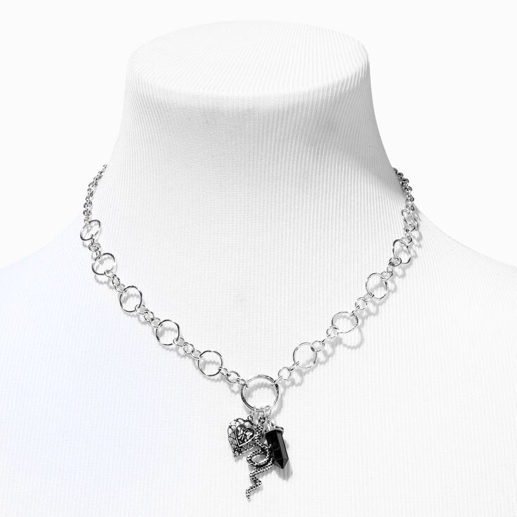 Burnished Silver O-Ring Snake Charm Pendant Necklace,