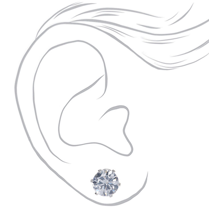 Silver-tone Cubic Zirconia 8MM Round Stud Earrings,