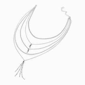 Silver-tone Wing Tassel Chain Multi-Strand Necklace,