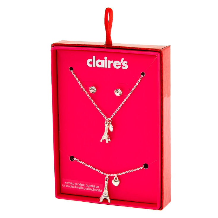 Claire's Coffret cadeau parure de bijoux Tour Eiffel couleur argenté - Lot de 3