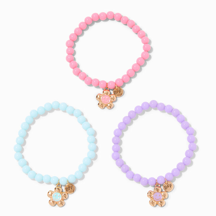 Best Friends Happy Face Daisy Beaded Stretch Bracelets - 3 Pack,