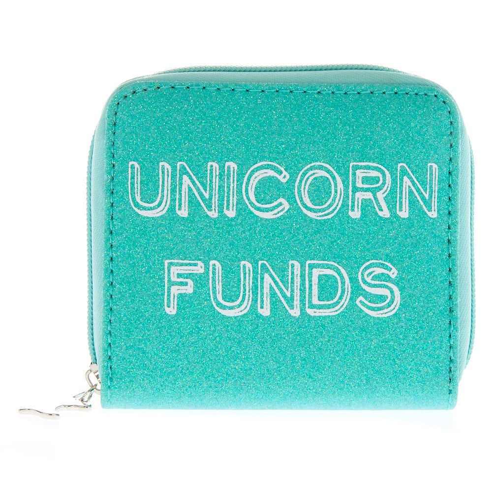 Mint Green Glittered Unicorn Funds Mini Wallet,