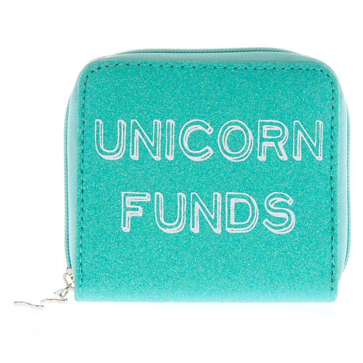 Mint Green Glittered Unicorn Funds Mini Wallet,