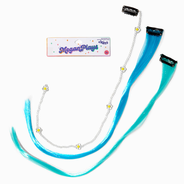 MeganPlays&trade; Claire&#39;s Exclusive Mint &amp; Turquoise Faux Hair Clip In Extensions - 3 Pack,