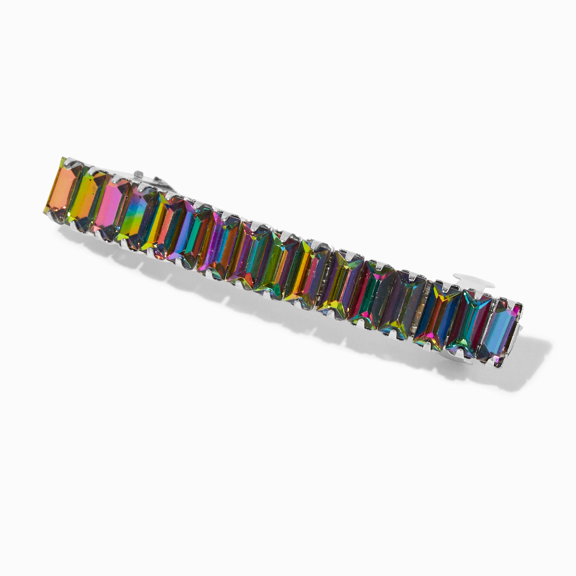 View Claires Iridescent Rainbow Crystal Hair Clip Silver information