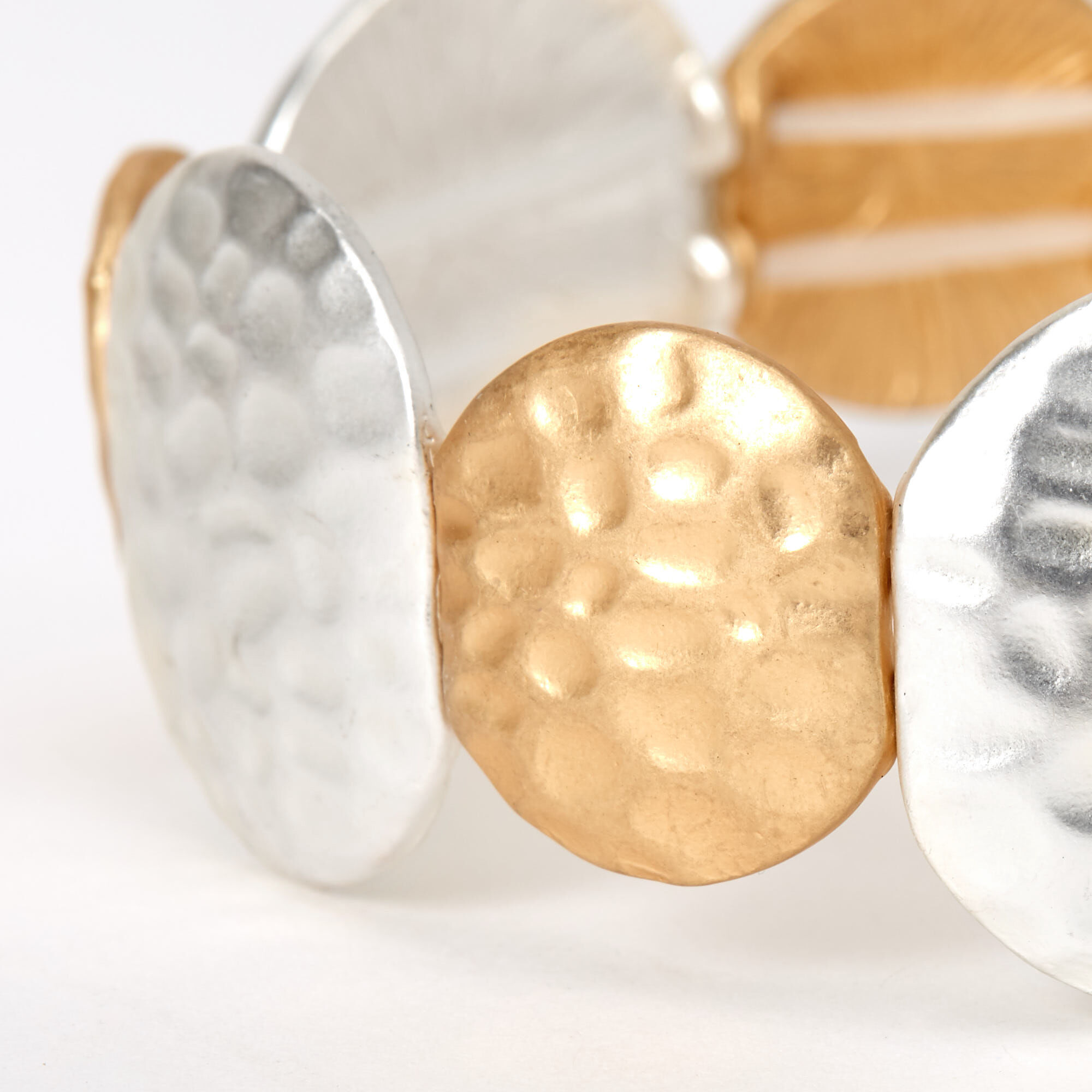 Gold & Silver Hammered Circles Stretch Bracelet,
