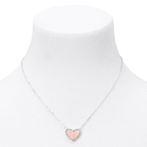 Silver Crystal Framed Heart Pendant Necklace - Pink,
