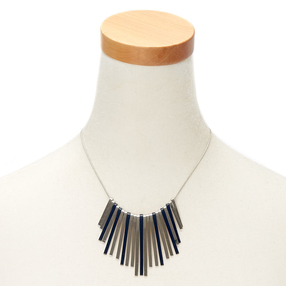 Silver Bar Statement Necklace - Navy,