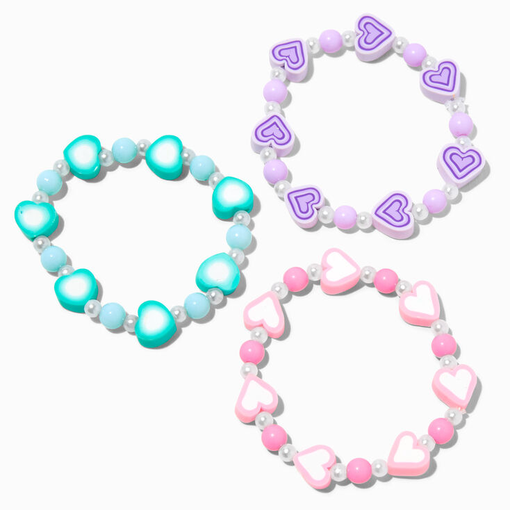 Claire&#39;s Club Pastel Heart Bead Stretch Bracelets - 3 Pack,