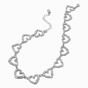 Silver-tone Textured Heart Chain Necklace,