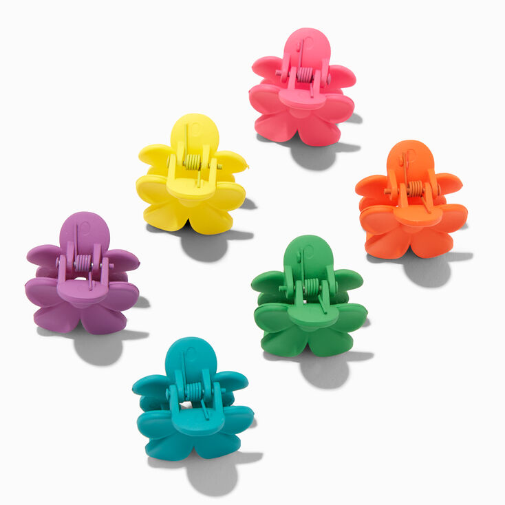 Rainbow Matte Flower Hair Claws - 6 Pack,