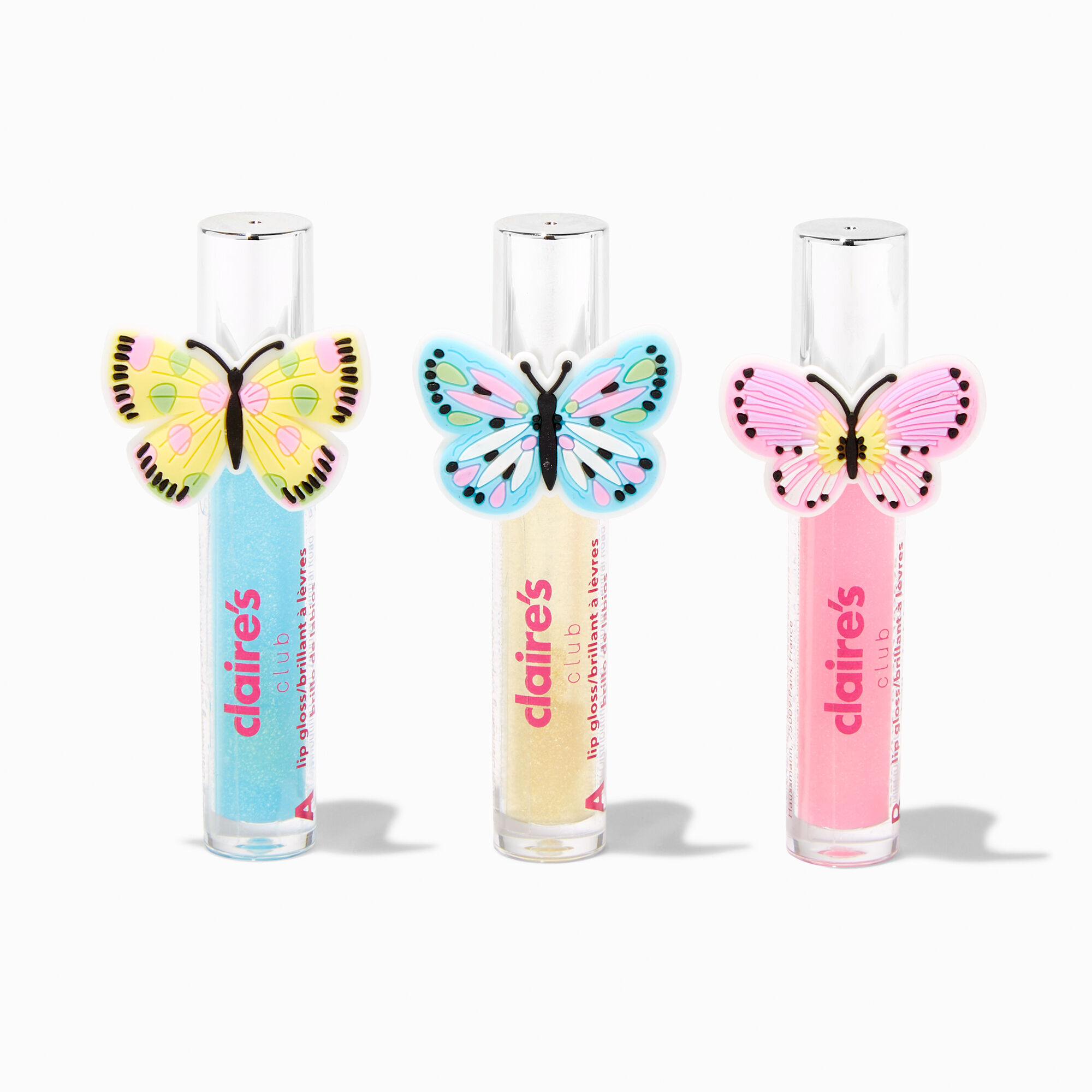 Claire's Club Butterfly Charm Lip Gloss Set - 3 Pack,