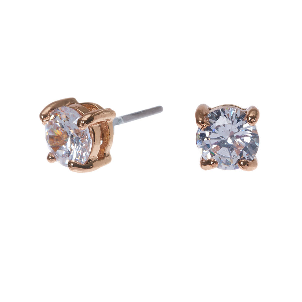 Rose Gold Cubic Zirconia Round Stud Earrings - 5MM