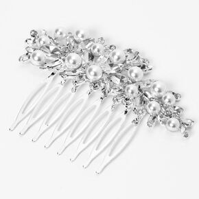 Silver-tone Rhinestone &amp; Pearl Petal Hair Comb,