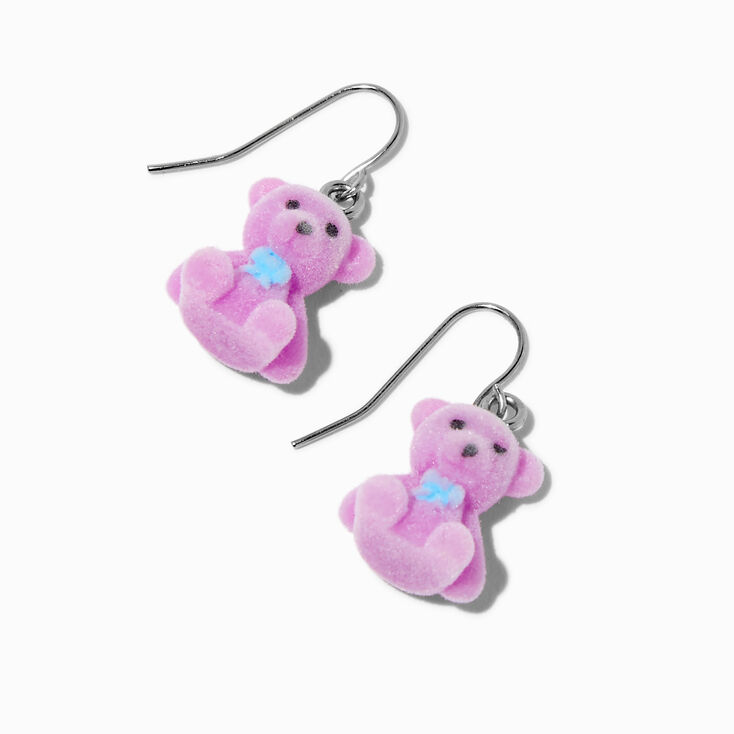 Pink Fuzzy Teddy Bear Drop Earrings,