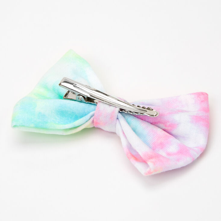 Tie Dye Pastel Hair Bow Clip - Pink/Lime,