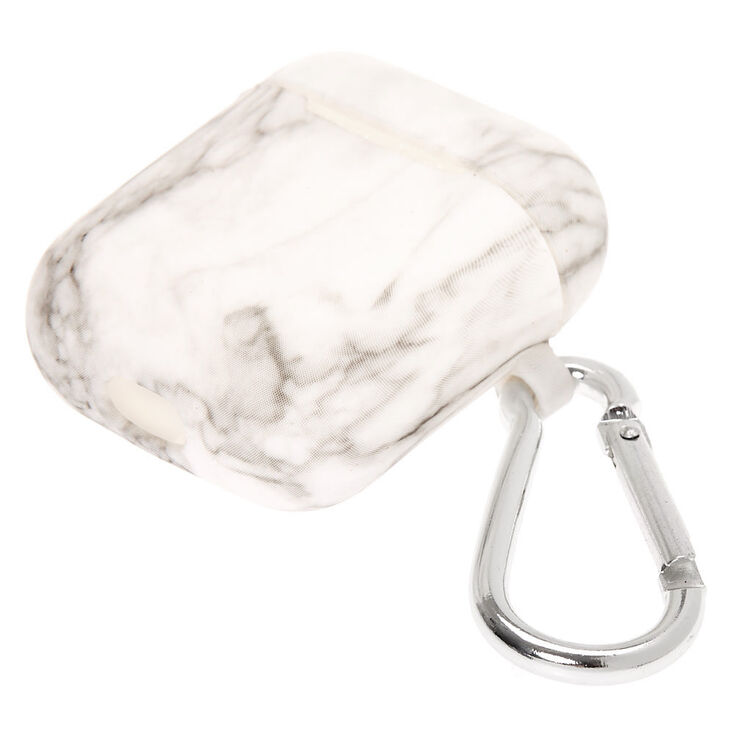 White Marble Silicone Earbud Case Cover - Compatible With Apple AirPods&reg;,