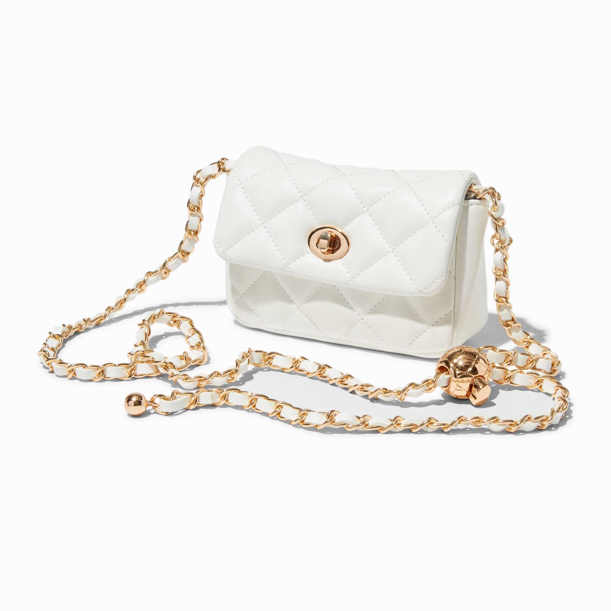 View Claires Quilted Mini Flap Crossbody Bag White information