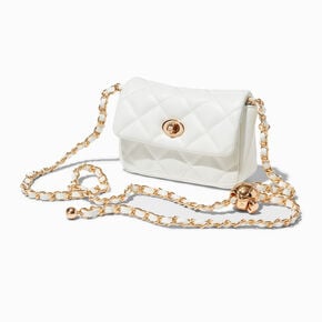 White Quilted Mini Flap Crossbody Bag,