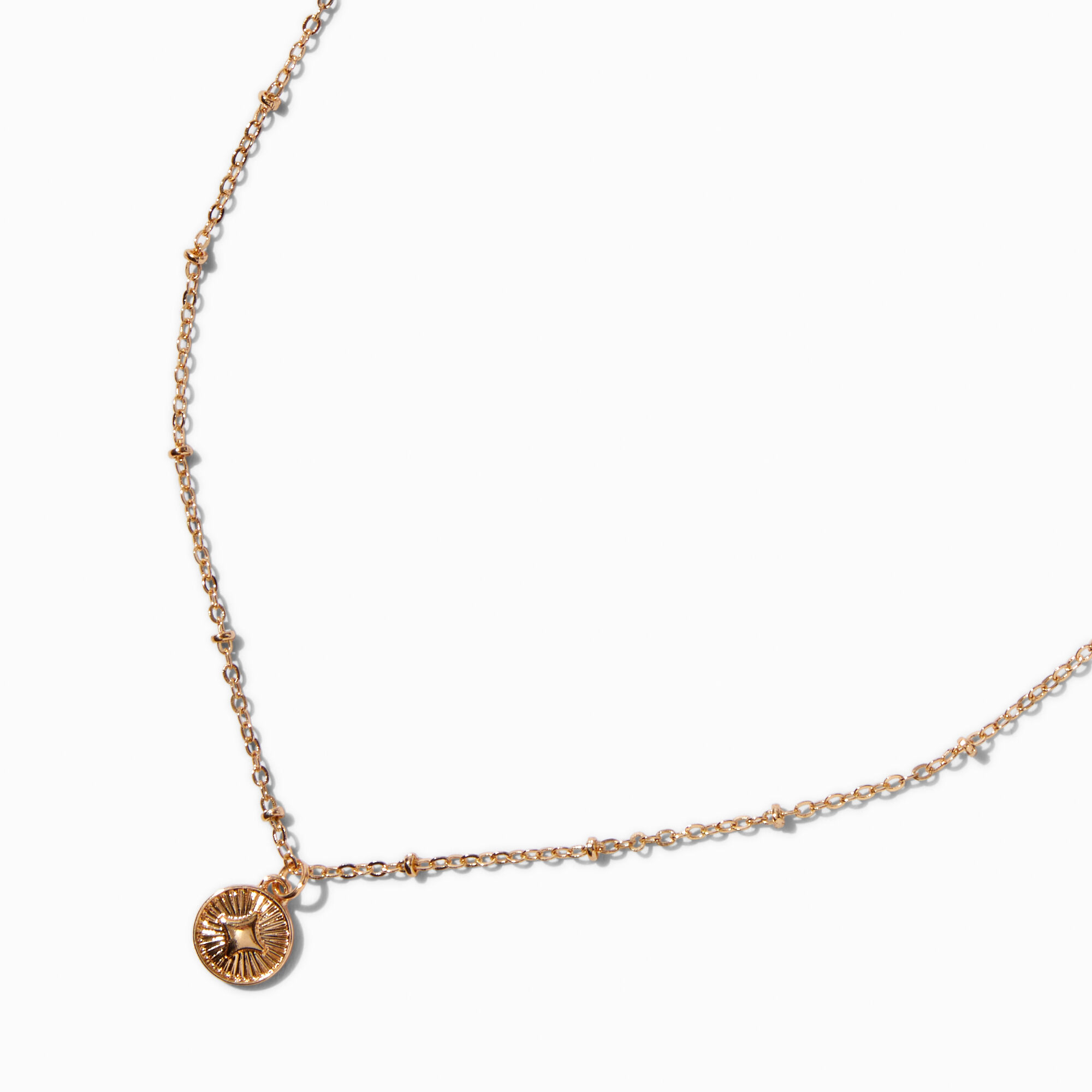 Gold tone Mini Starburst Disc Pendant Necklace