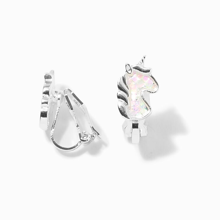 Silver Holographic Horse Clip-On Stud Earrings,