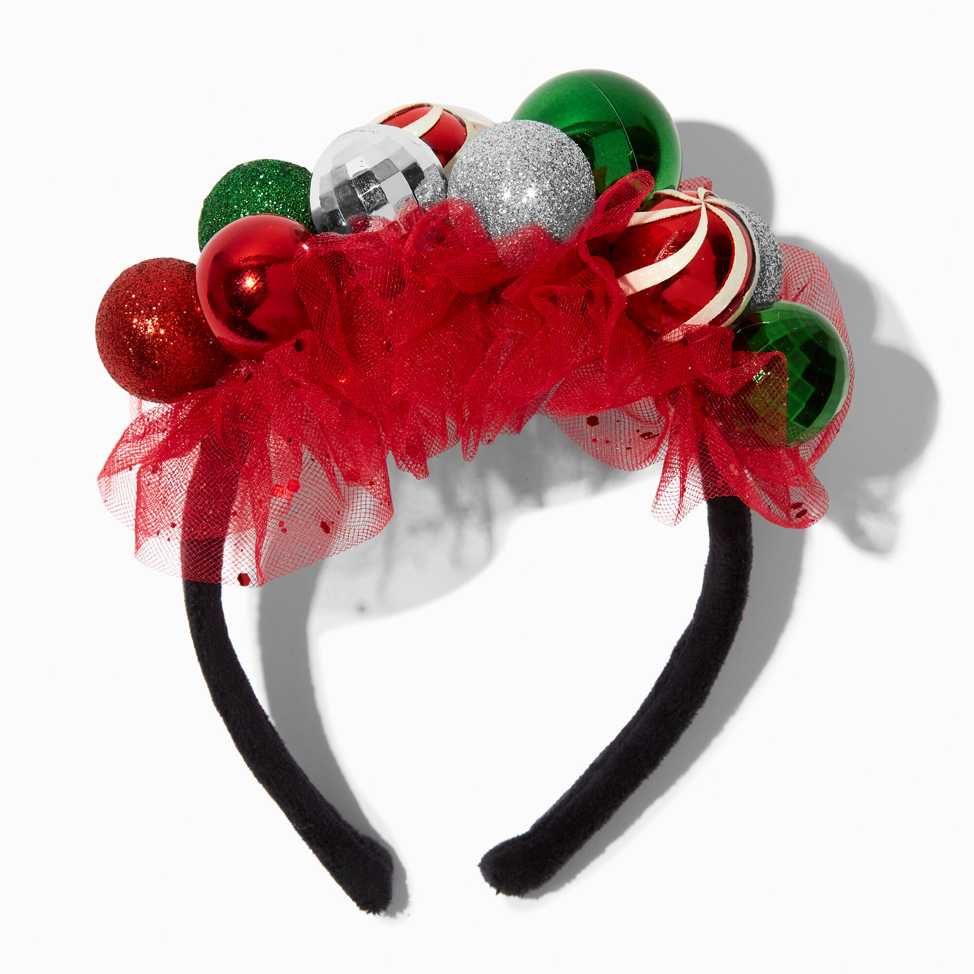 View Claires Christmas Ornament Disco Ball Headband Red information
