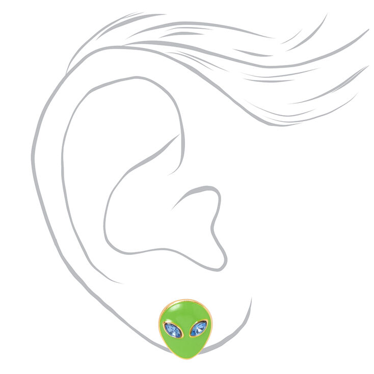 Embellished Green Alien Stud Earrings,