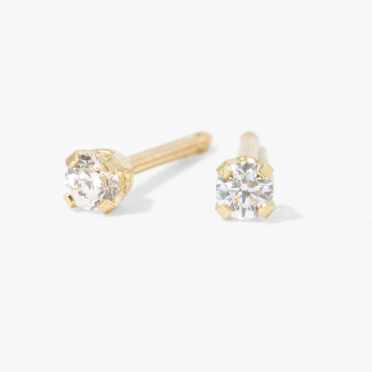 14kt Yellow Gold 2mm Cubic Zirconia Studs Ear Piercing Kit with Ear Care Solution,