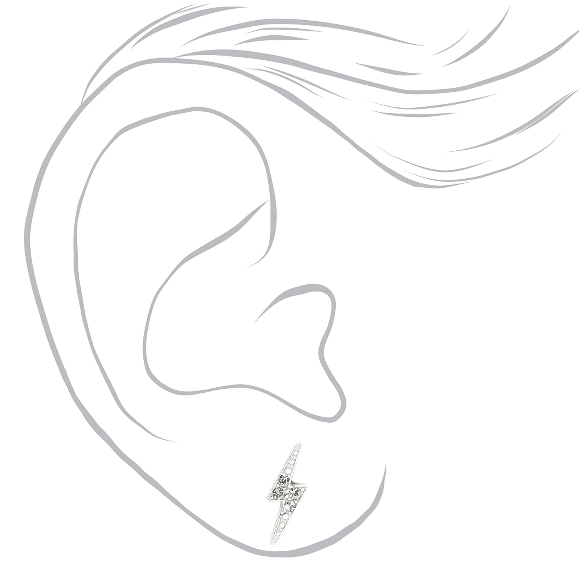 Clous d'oreilles éclair avec strass en argent,