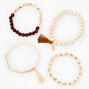 Brown &amp; Ivory Tassel Beaded Stretch Bracelets - 4 Pack,