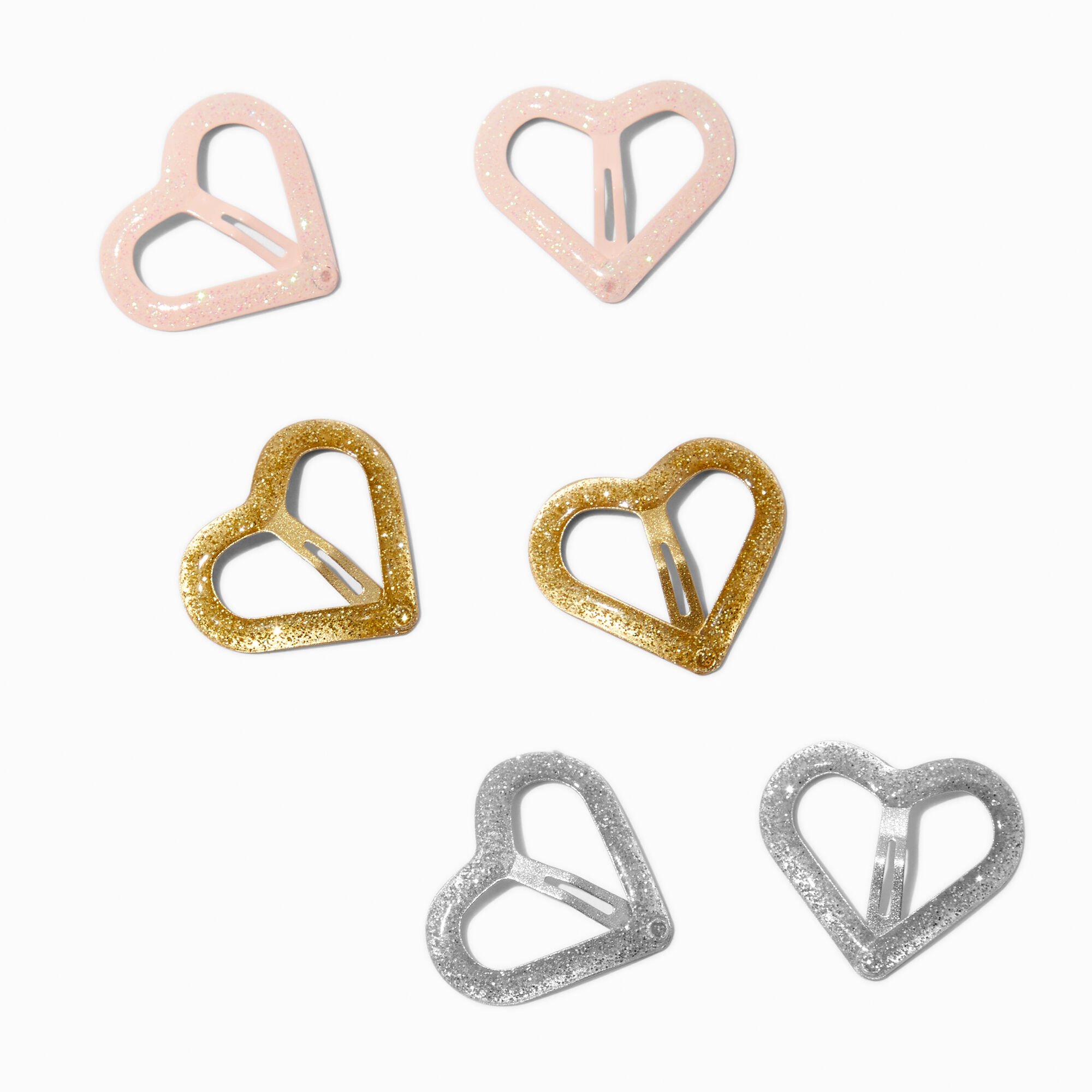 Claire's Club Glitter Heart Cut-Out Snap Hair Clips - 6 Pack,