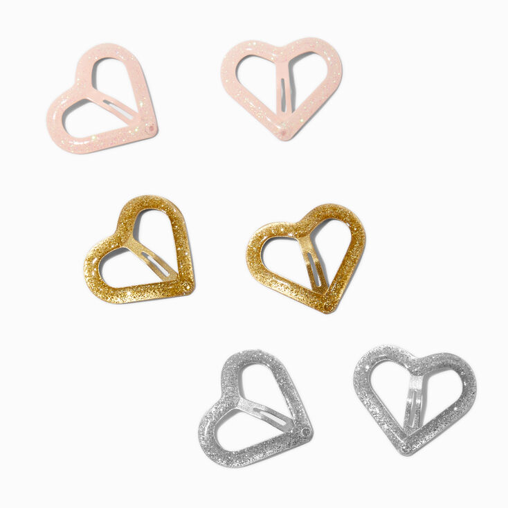 Claire&#39;s Club Glitter Heart Cut-Out Snap Hair Clips - 6 Pack,