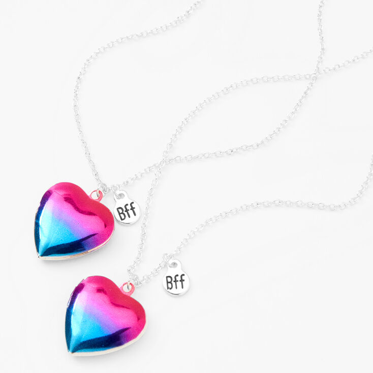 Best Friends Rainbow Ombre Striped Heart Pendant Necklaces - 2 Pack,