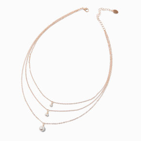 Rose Gold-tone Blush Pink Pearl Multi-Strand Necklace,