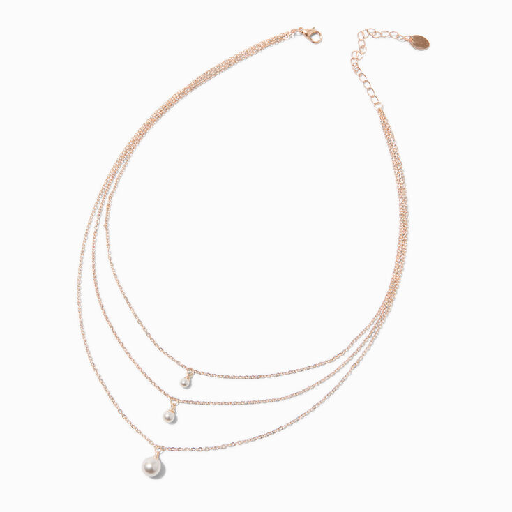 Rose Gold-tone Blush Pink Pearl Multi-Strand Necklace,