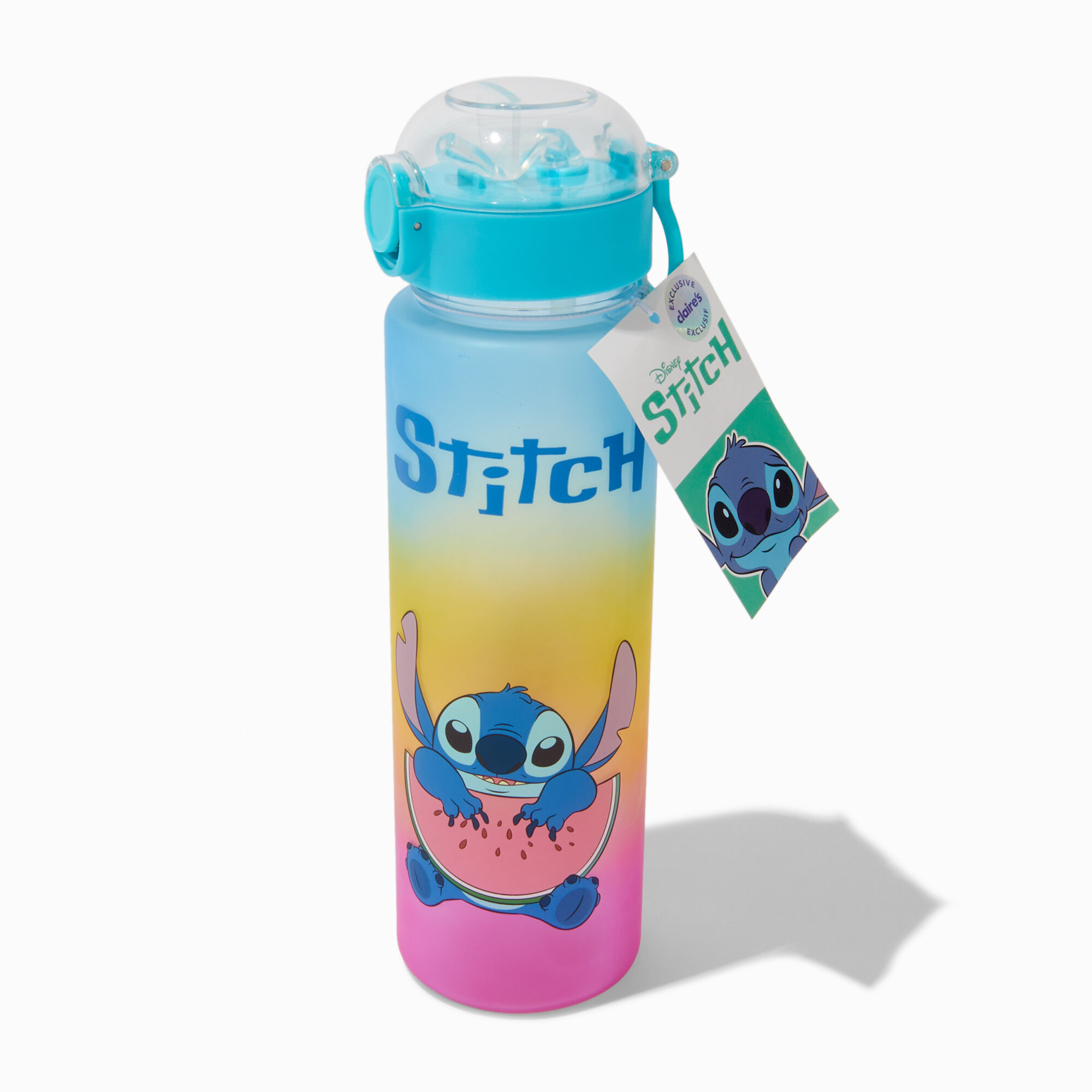 View Claires Disney Stitch Foodie Ombre Water Bottle Rainbow information