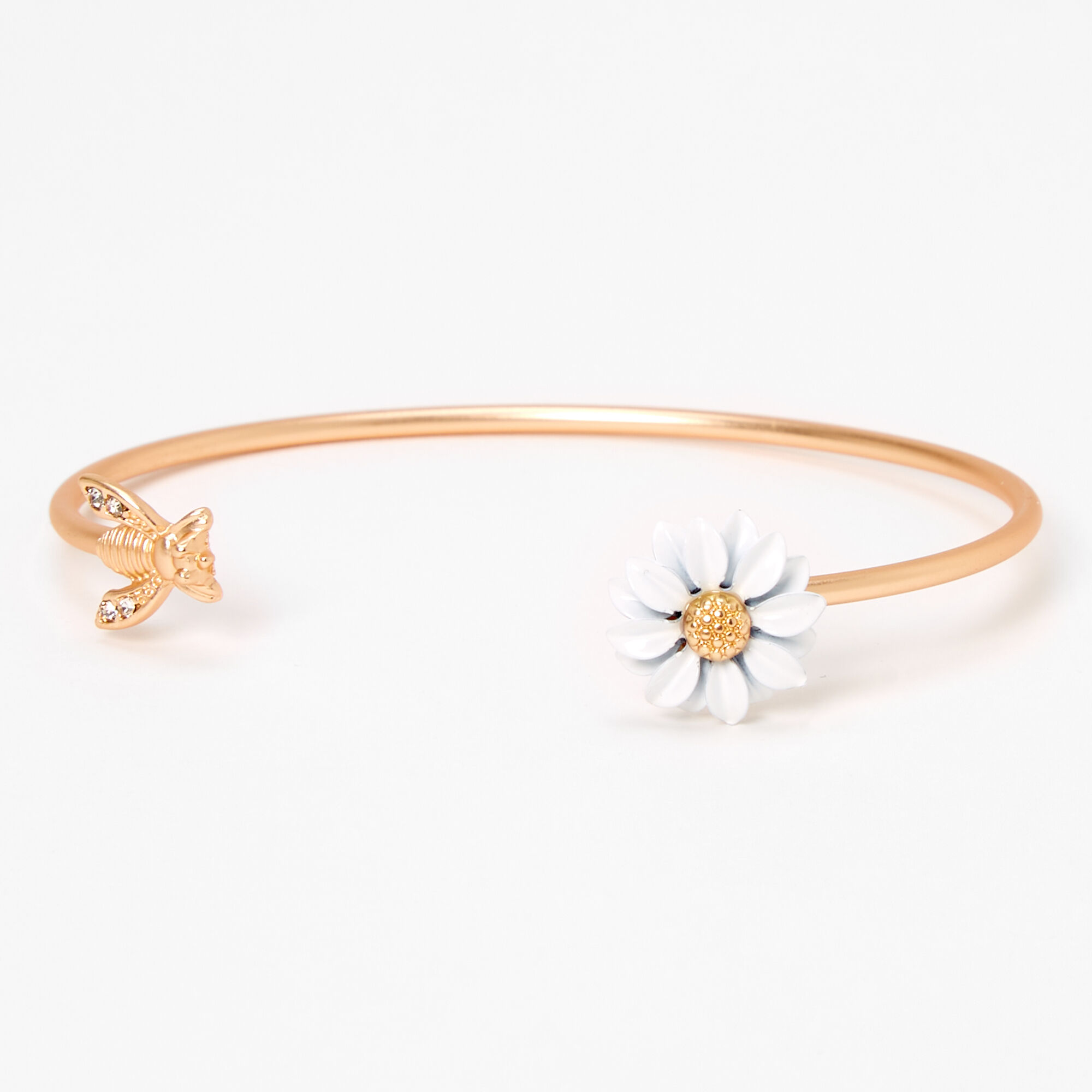 Gold Daisy & Bumblebee Thin Cuff Bracelet,