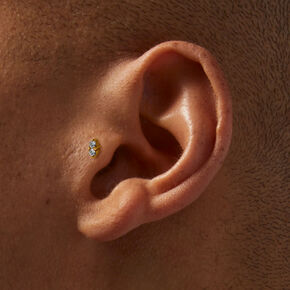 Boucles d&rsquo;oreilles pour piercing tragus non filet&eacute;es 1,0&nbsp;mm strass en titane couleur dor&eacute;e - Lot de 3,