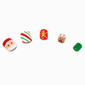 Santa French Tip Assorted Christmas Square Press On Faux Nail Set - 24 Pack,