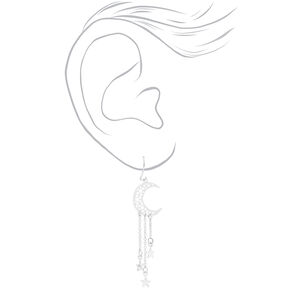 Silver-tone Filigree Moon 2&quot; Drop Earrings,