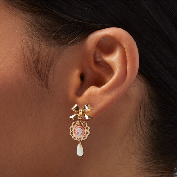 Pink Cameo Pearl Gold-tone 1.5&quot; Drop Earrings ,