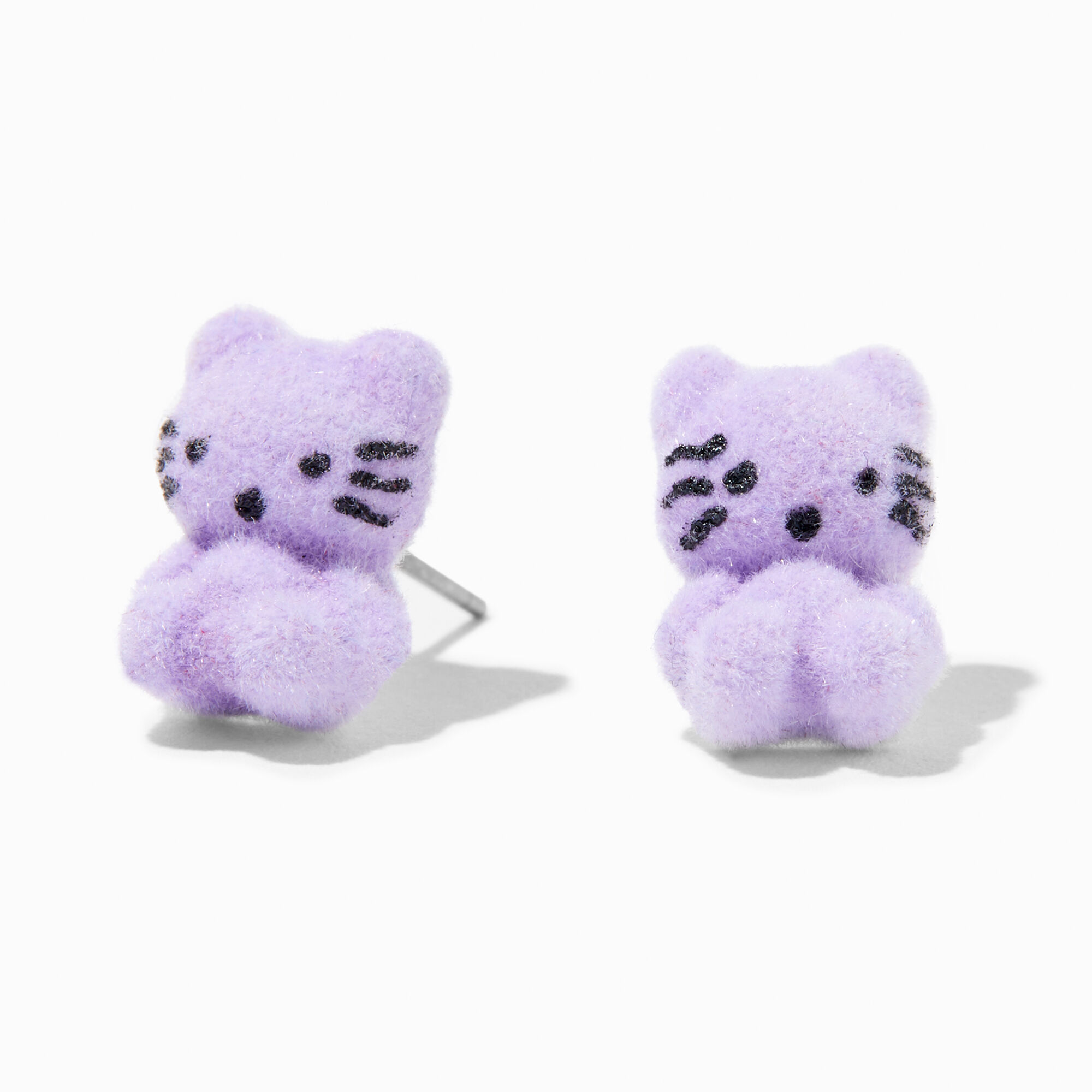 View Claires Fuzzy Cat Stud Earrings Purple information