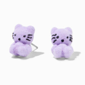 Purple Fuzzy Cat Stud Earrings,