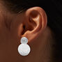 Silver-tone Textured Double Disc 2&quot; Clip-On Drop Earrings,